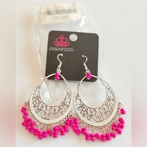 Paparazzi Silver Earrings with Pink Accents